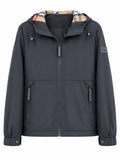 Men's lightweight windproof softshell hooded jacket with checked lined hood Fashion Glam
