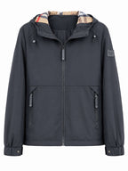 Men's lightweight windproof softshell hooded jacket with checked lined hood Fashion Glam