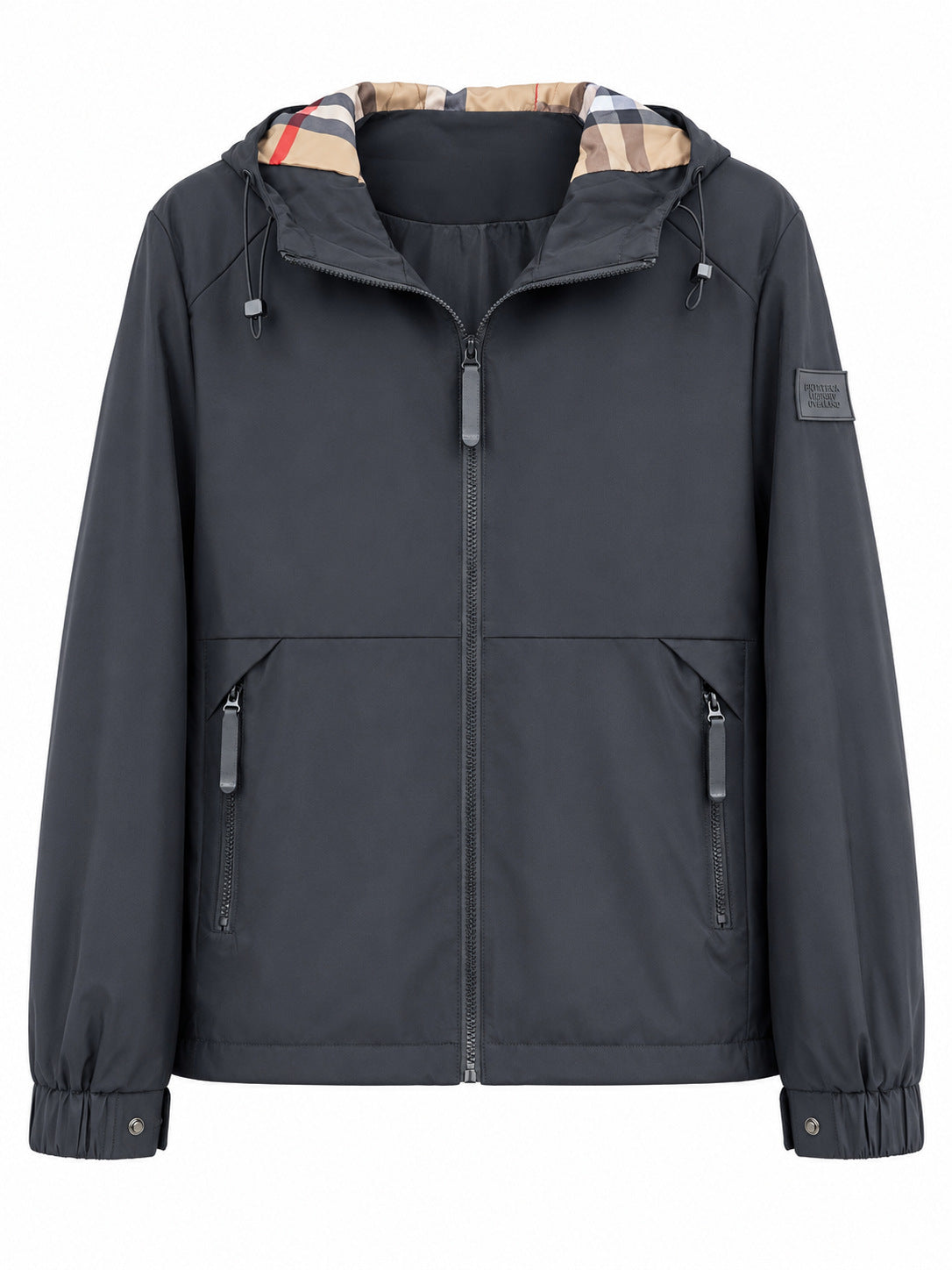 Men's lightweight windproof softshell hooded jacket with checked lined hood Fashion Glam