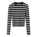 Women Striped Cropped Long Sleeve Shirt with Round Neckline Fashion Glam
