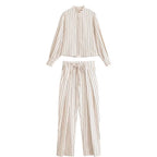 Women's High-waisted Wide Pleated Pants with Drawstring and Vertical Stripes Fashion Glam