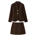 Women's Tailored Blazer with Stand Collar and Decorative Gold Buttons Fashion Glam