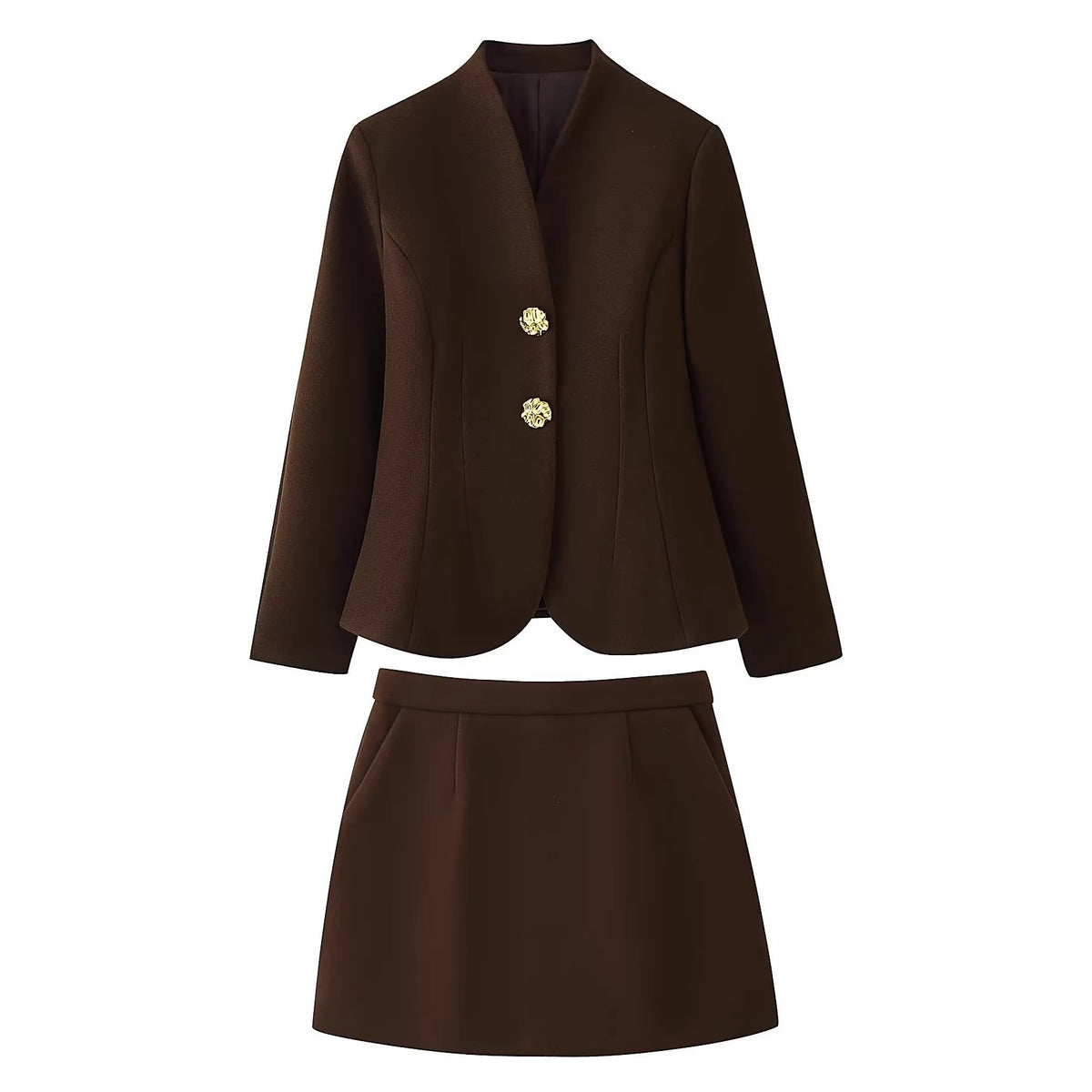 Women's Tailored Blazer with Stand Collar and Decorative Gold Buttons Fashion Glam