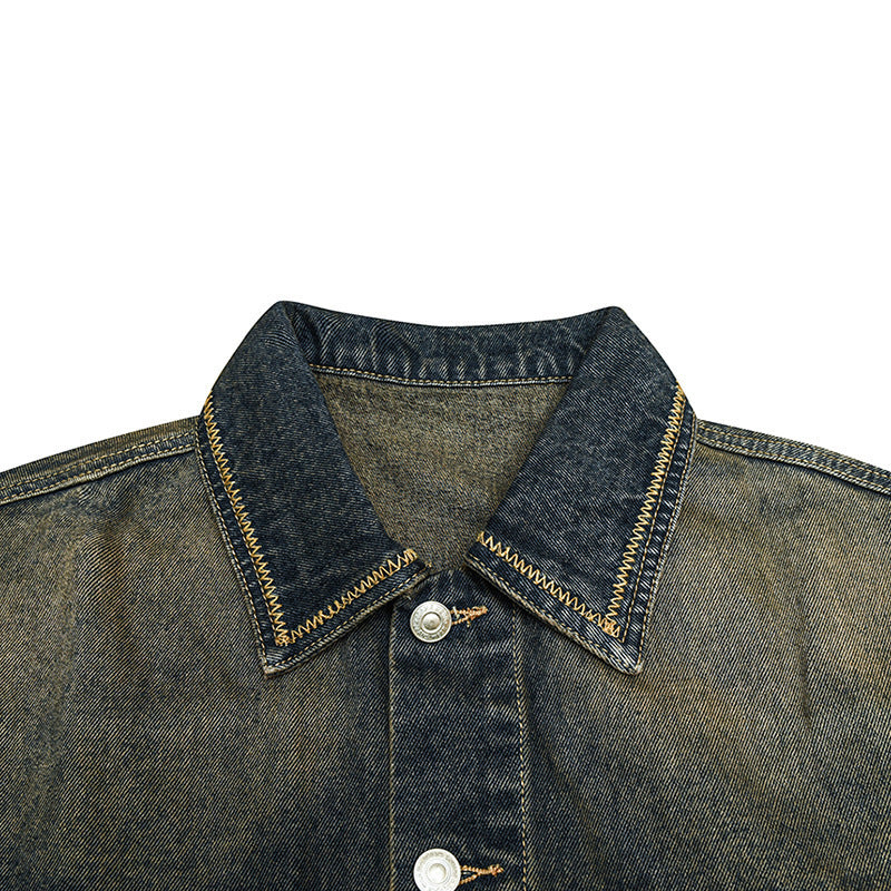 Unisex Oversized Jeans Jacket with Vintage-Washed Effect and Chest Pockets Fashion Glam