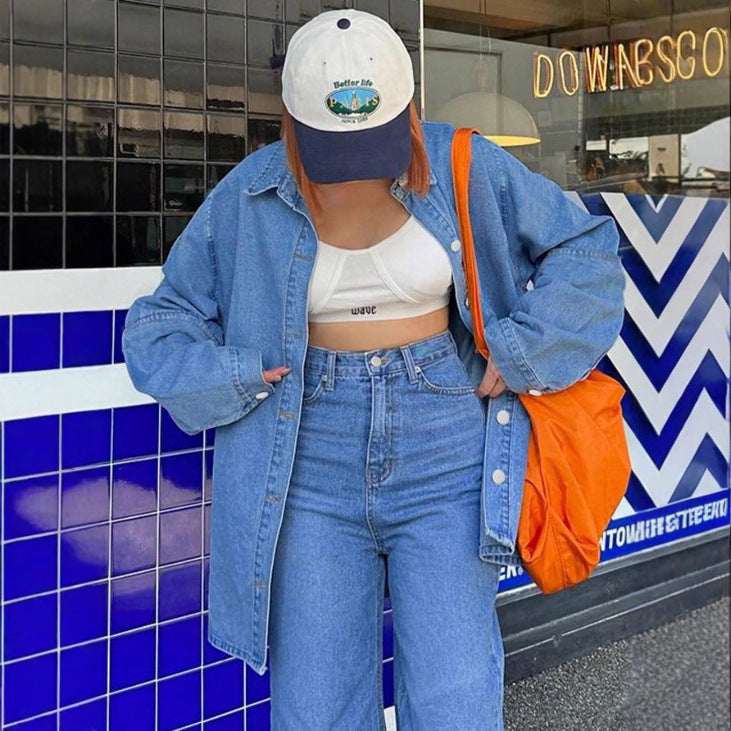 Women's Oversized Denim Shirt Jacket in Co-Ord Look with Loose Fit Fashion Glam