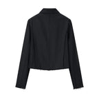 Women Cropped Military Inspired Jacket with Braid Application and Fringed Hem Fashion Glam