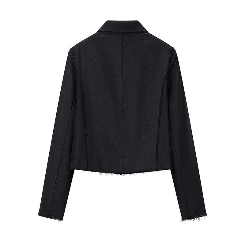 Women Cropped Military Inspired Jacket with Braid Application and Fringed Hem Fashion Glam