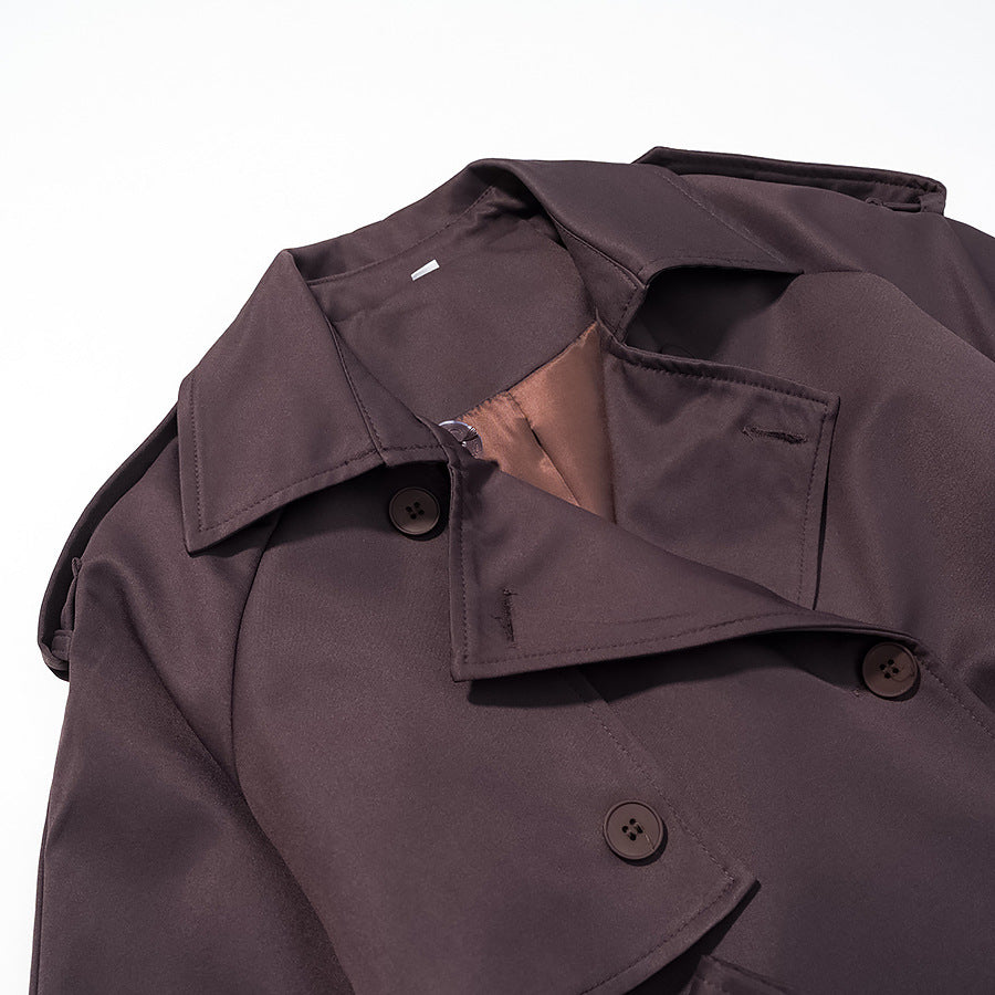 Women Longer tailored trench coat with double button placket, epaulettes and tie belt Fashion Glam