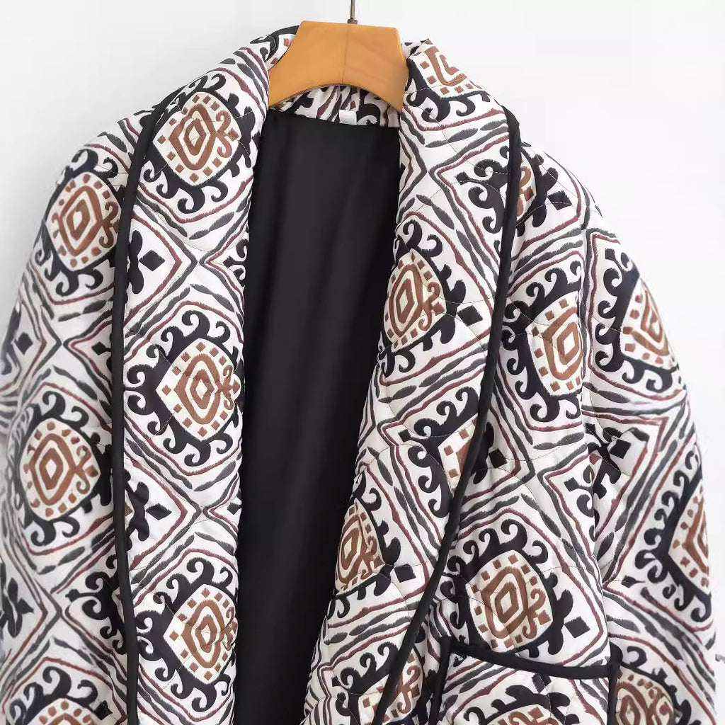 Women's Oversize Quilted Short Jacket in Kimono Style with Ethno Pattern Fashion Glam