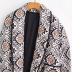Women's Oversize Quilted Short Jacket in Kimono Style with Ethno Pattern Fashion Glam