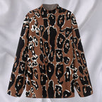Ladies Oversized Knit Sweater with Stand-Up Collar and Jacquard Leopard Pattern Fashion Glam