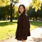 Women's Oversized Suede Look Blazer Jacket with Lapel Collar and Flap Pockets Fashion Glam