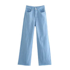 Women's high-waisted wide-cut jeans with wide leg, high waist and raw hem Fashion Glam