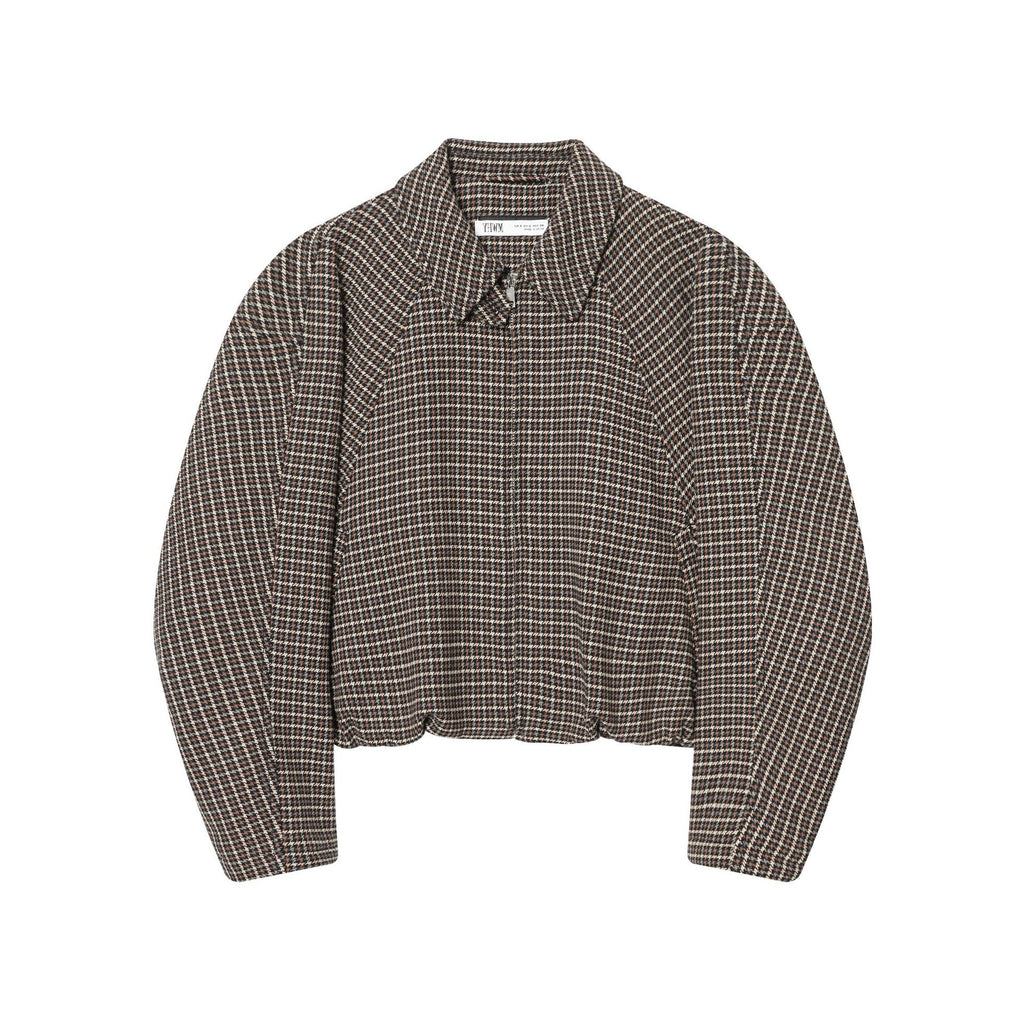 Women's short-cut houndstooth bouclé jacket with shirt collar and fitted silhouette Fashion Glam