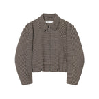 Women's short-cut houndstooth bouclé jacket with shirt collar and fitted silhouette Fashion Glam