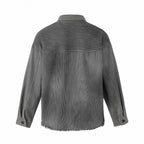 Unisex Boxy Overshirt Jacket made of Fine Cord with Used Effect, Fringes and Button Placket Fashion Glam