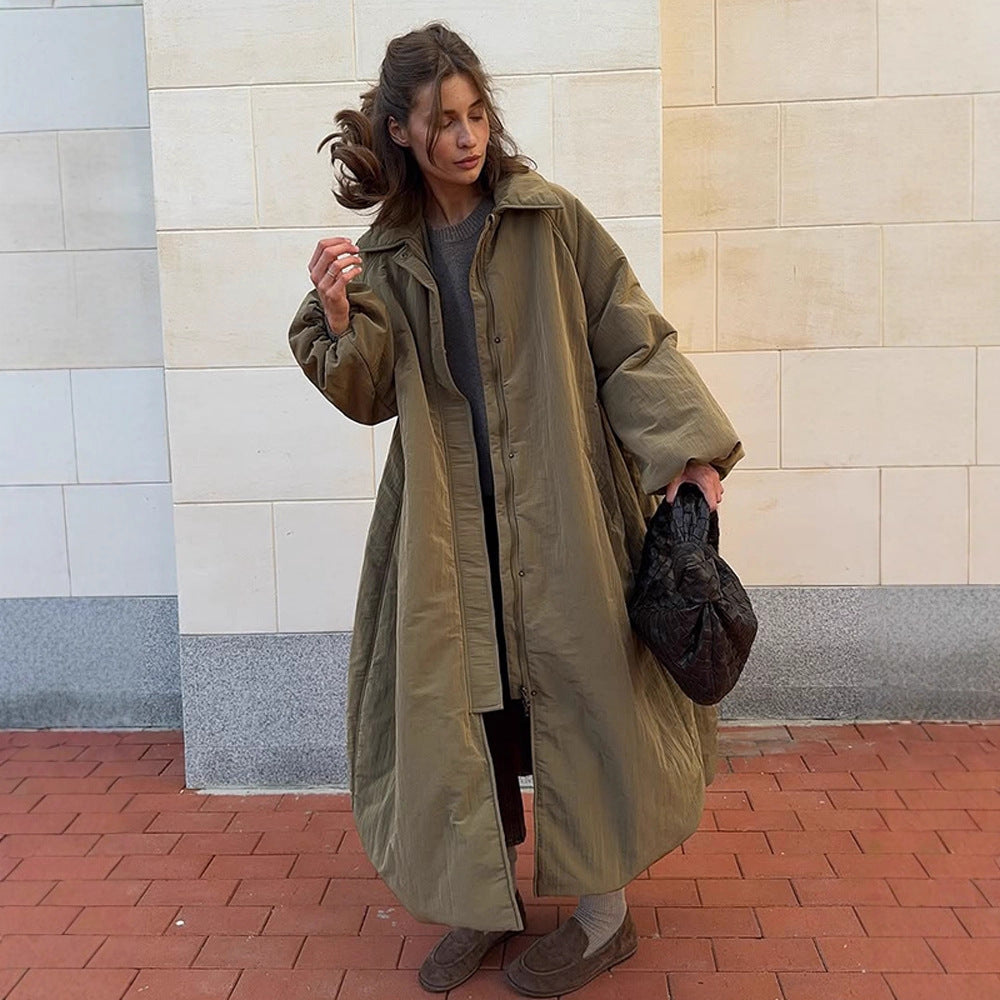 Women's oversized padded cocoon coat with concealed button placket and dropped shoulders Fashion Glam