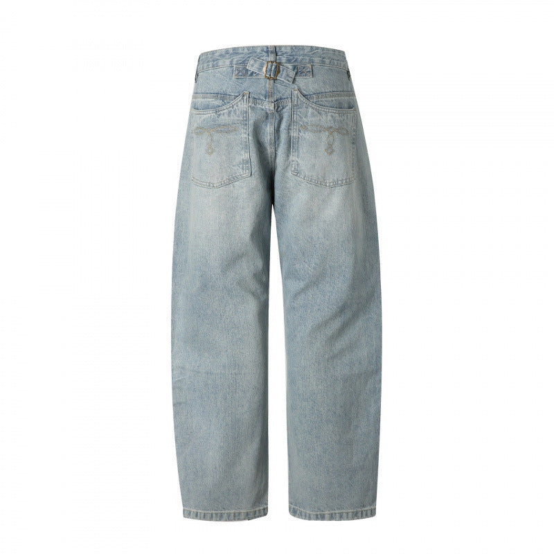 Men's Casual Straight Jeans with High Waist, Straight Leg and Stonewashed Finish Fashion Glam