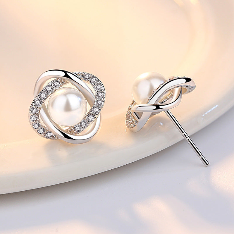 Ladies earrings with artistic pearl design and sparkling zirconia Fashion Glam
