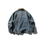 Unisex Boxy Denim Jacket with Leather Collar, Snap Button Placket and Flap Pockets Fashion Glam