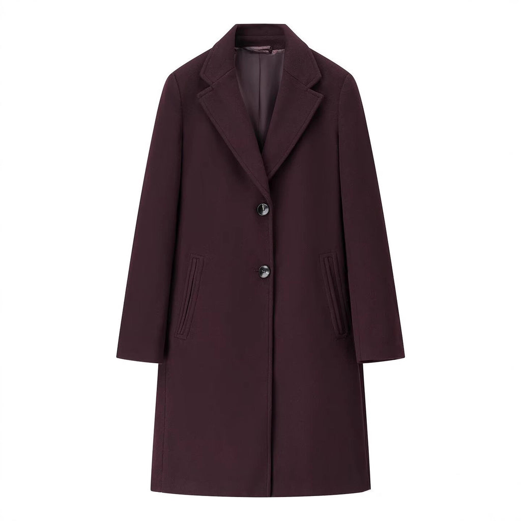 Women's Longline Single-Breasted Wool Blend Coat with Notched Collar and Welt Pockets Fashion Glam