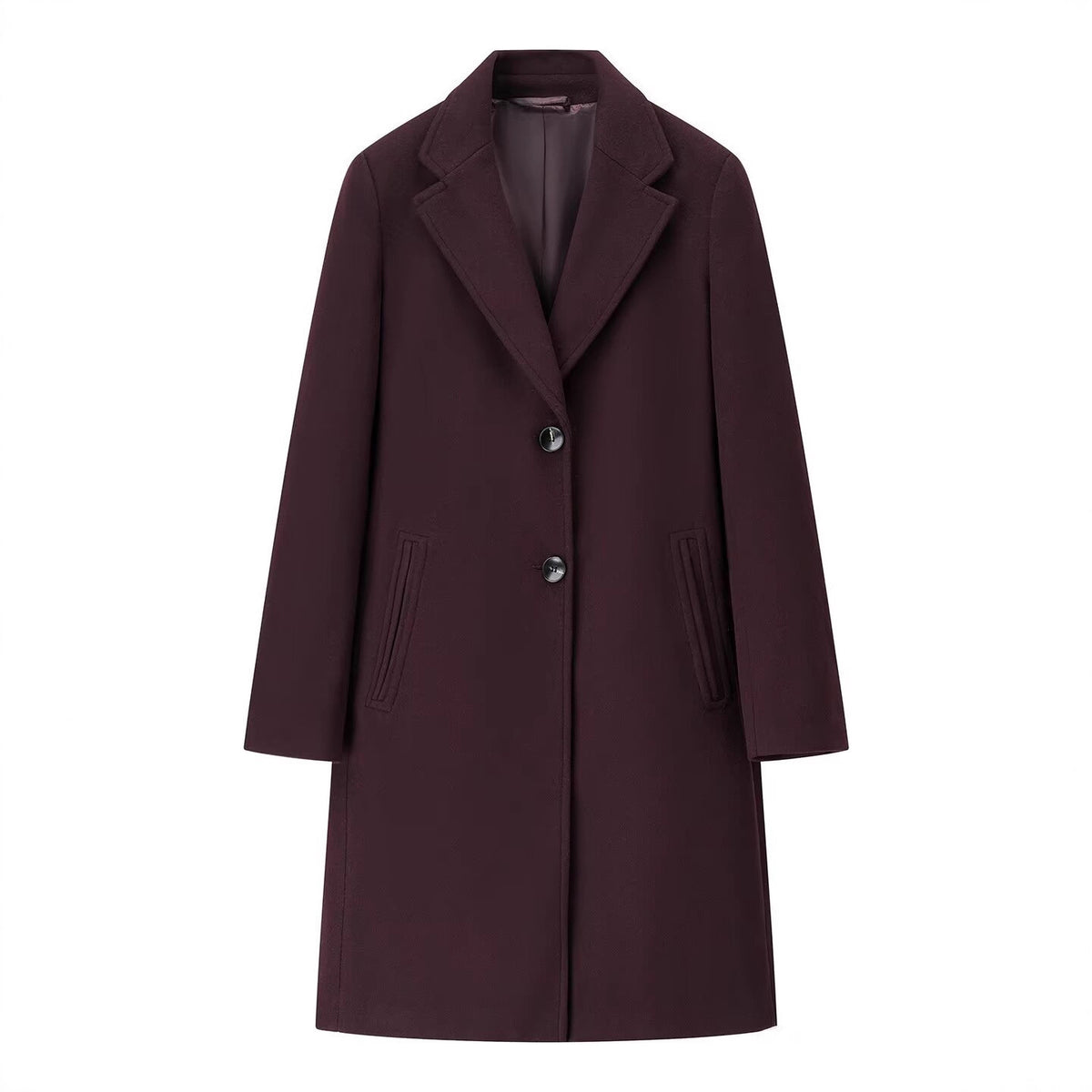 Women's Longline Single-Breasted Wool Blend Coat with Notched Collar and Welt Pockets Fashion Glam