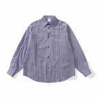 Unisex Oversize-Long Sleeve Shirt made of lightweight textured cotton with a Kent collar and fine striped border Fashion Glam