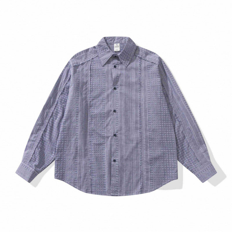 Unisex Oversize-Long Sleeve Shirt made of lightweight textured cotton with a Kent collar and fine striped border Fashion Glam