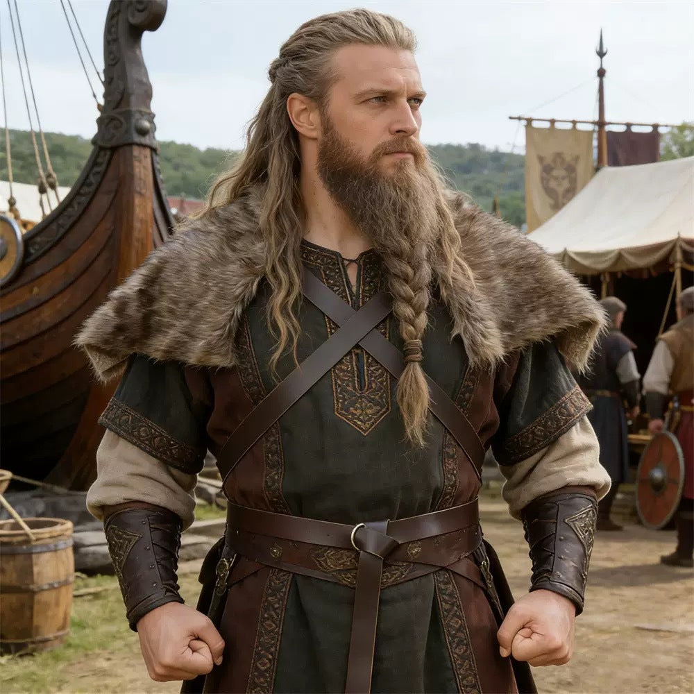 Men's shoulder cape made of faux fur with buckle closure and rustic Viking look Fashion Glam