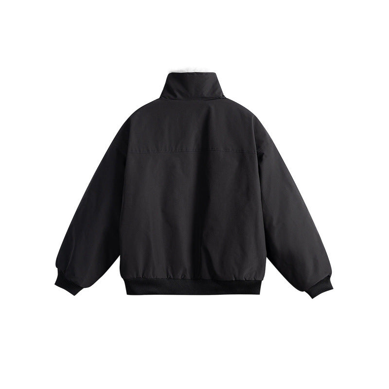 Women's Short Boxy Quilted Jacket with High Shawl Collar, Teddy Collar and Elastic Ribbed Cuffs Fashion Glam