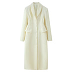 Women's tailored long coat with shawl collar and peplum waist Fashion Glam