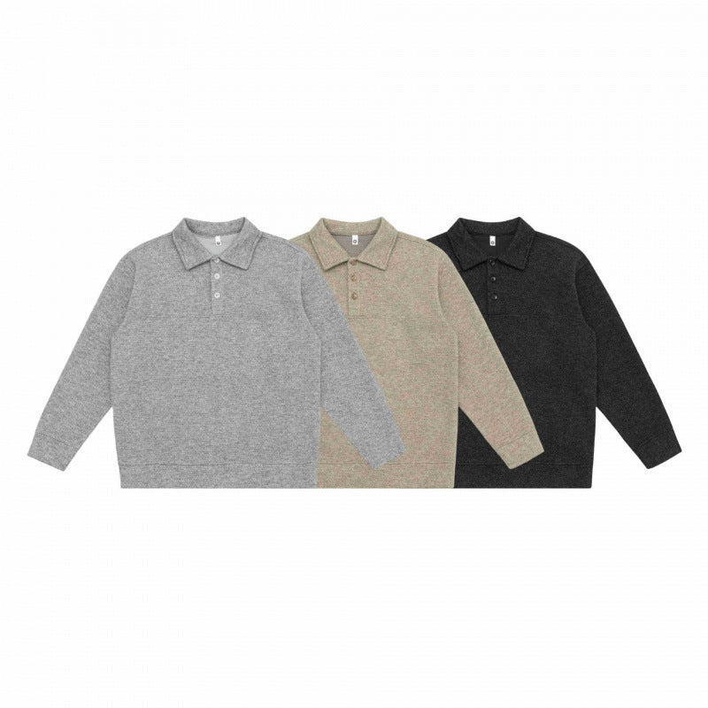 Unisex Oversized Knit Polo with Half Button Placket, Shirt Collar and Ribbed Hem Fashion Glam