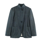 Women's Long Cut Blazer with Stand-up Collar and Patch Pockets Fashion Glam