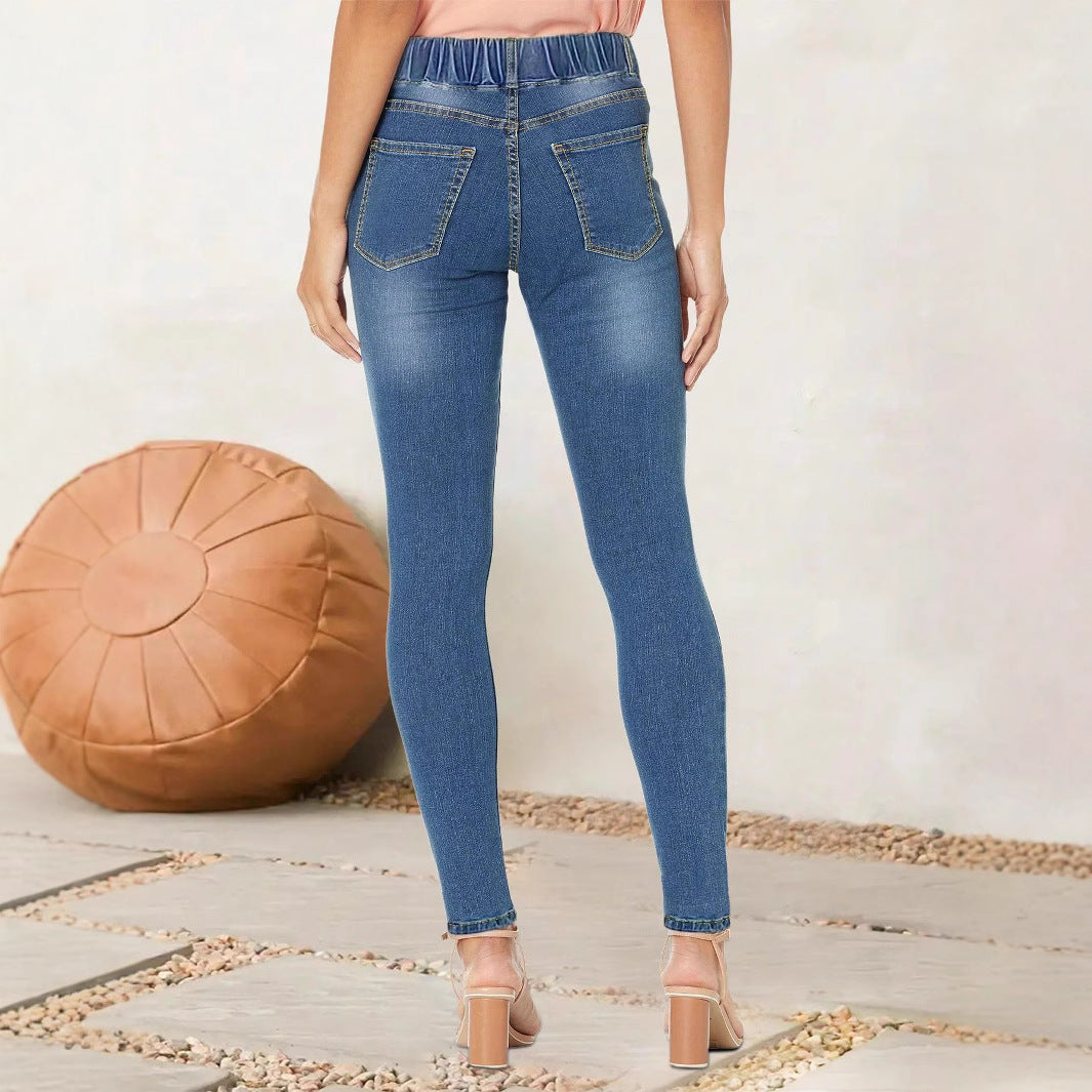 Women high-cut stretch jeggings with elastic comfort waistband and back pockets Fashion Glam