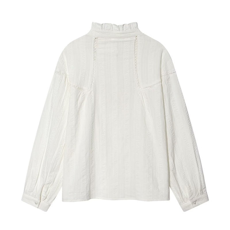 Ladies romantic Victorian lace blouse with stand-up collar and balloon sleeves Fashion Glam
