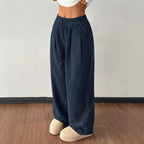 Ladies cord pants with wide leg, elastic waistband and drawstring Fashion Glam