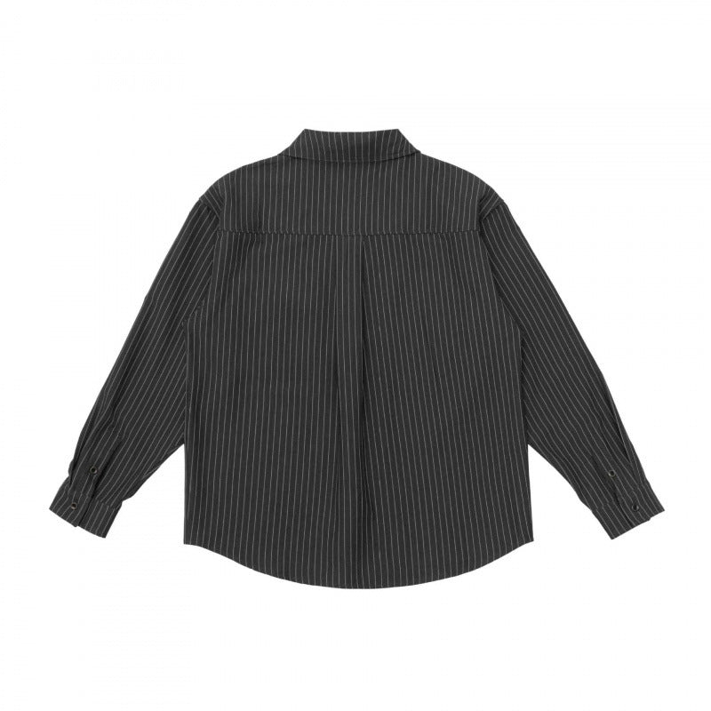 Unisex Boxy Shirt Jacket with Lapel Collar, Chest Pocket and Fine Pinstripe Fashion Glam