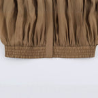 Women's Light Pleated Blouson Jacket with Stand-up Collar and Smocked Waist Fashion Glam