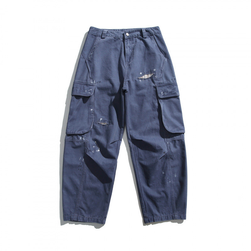 Men's Baggy Utility Cargo Pants with flap pockets, distressed look and loose silhouette Fashion Glam