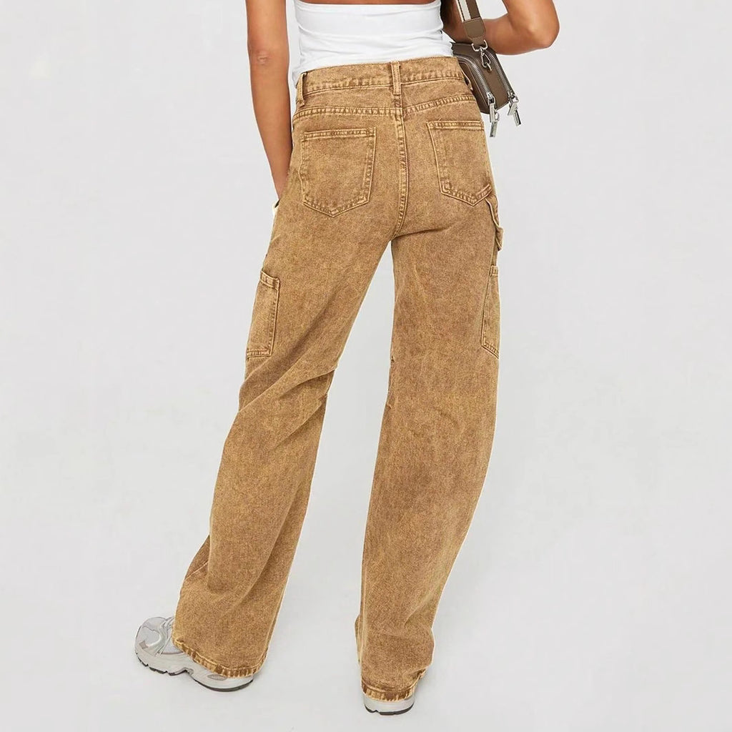Women's Loose Utility Cargo Jeans with Straight Leg and Patch Pockets Fashion Glam