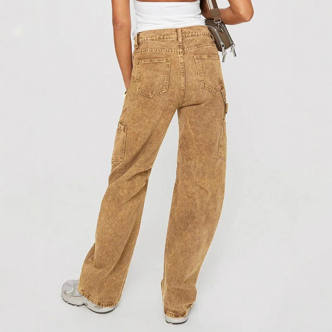 Women's Loose Utility Cargo Jeans with Straight Leg and Patch Pockets Fashion Glam