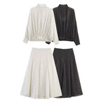 Ladies Flowing Midi Skirt in Vintage Polka Dot Design with Flared Plate Cut Fashion Glam