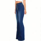 Women's high-waisted shaping flared jeans with visible button placket Fashion Glam