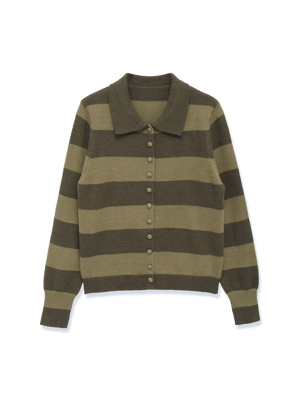 Women's Striped Cardigan with Polo Collar and Button Placket Fashion Glam