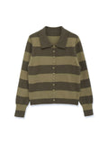 Women's Striped Cardigan with Polo Collar and Button Placket Fashion Glam