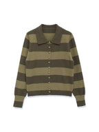 Women's Striped Cardigan with Polo Collar and Button Placket Fashion Glam
