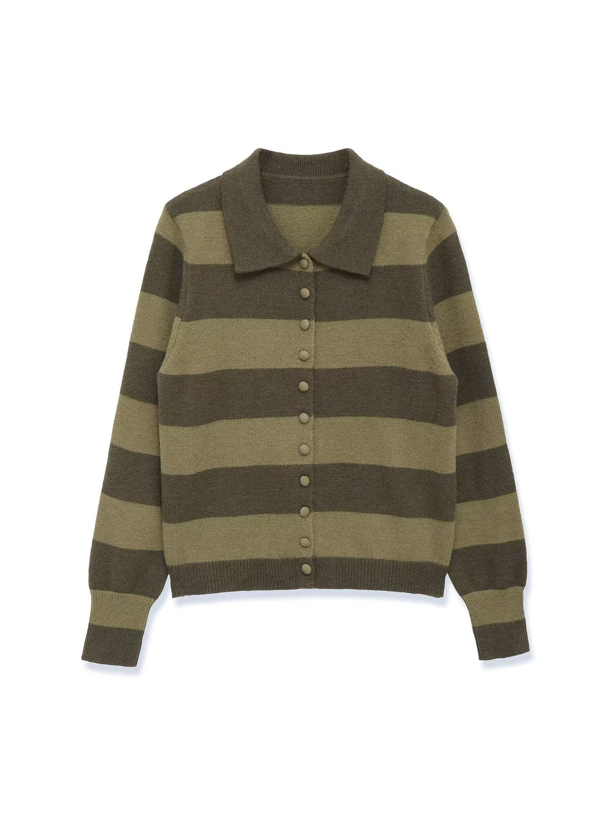 Women's Striped Cardigan with Polo Collar and Button Placket Fashion Glam