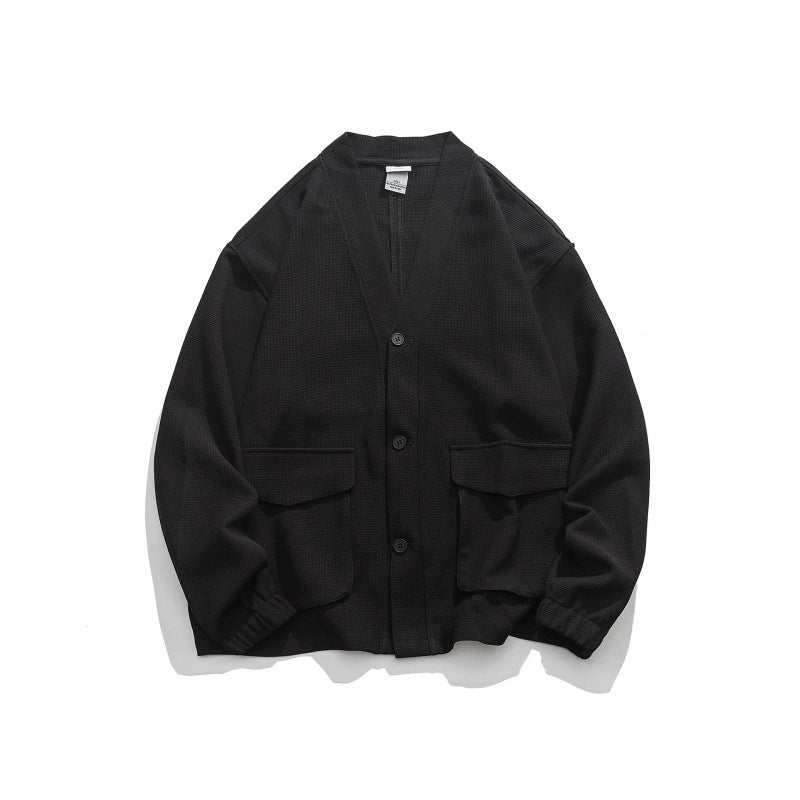 Unisex Oversize cardigan with large flap pockets and waffle texture Fashion Glam