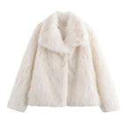 Women short cut boxy faux fur coat with shawl collar Fashion Glam