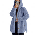 Women's Hooded Teddy Coat with Button Placket and Oversized Fit Fashion Glam